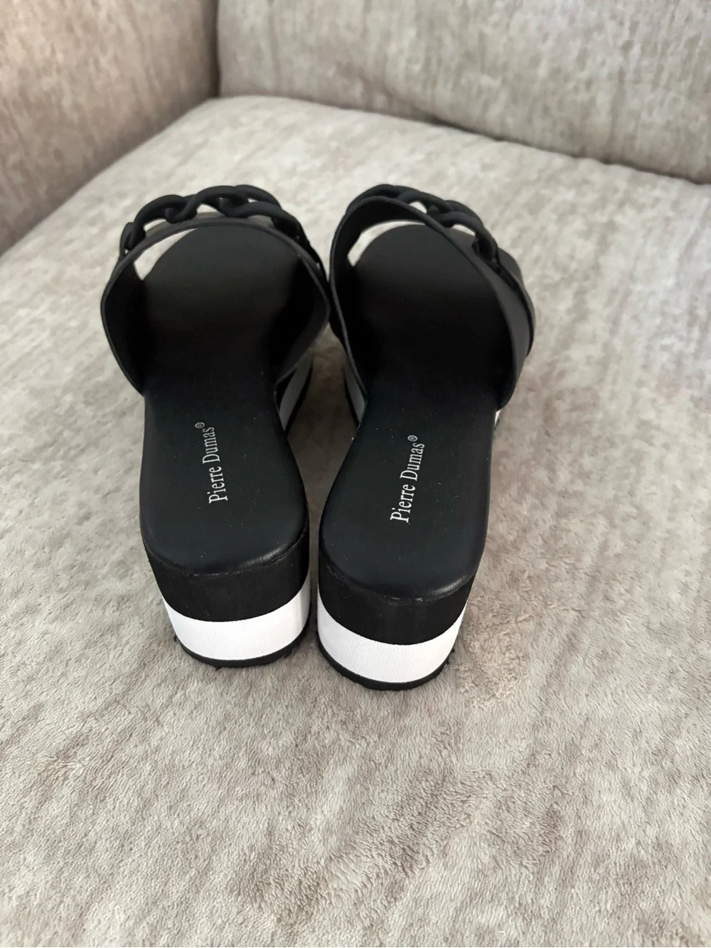 Pierre Dumas Black and White Platform Slide Sandals